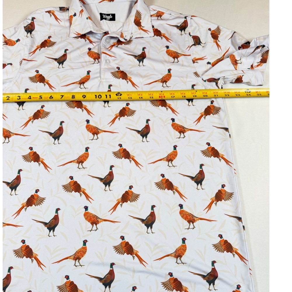 Waggle Mens Pheasant Golf Polo Shirt Large Short Sleeve Bird Print Performance - Picture 5 of 5